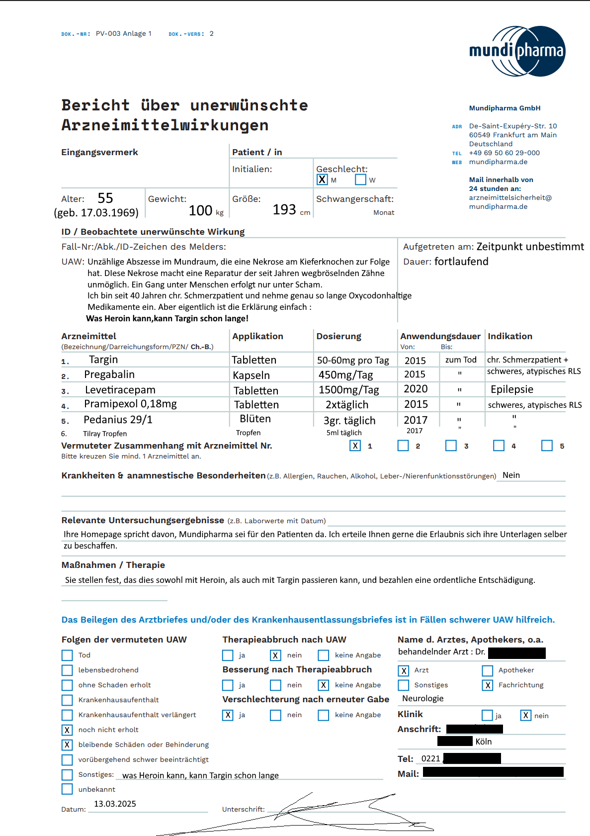 Mundipharma-Meldung-unerwuenschte-Nebenwirkung Meldung Nebenwirkungen